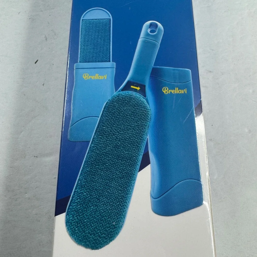 Brellavi Pet Hair Remover Reusable Double Sided Brush Self Cleaning Base Blue